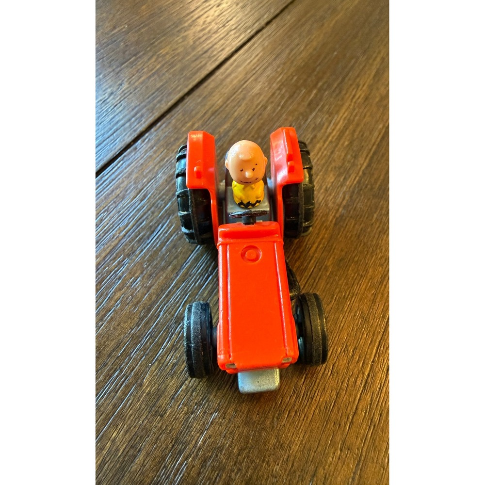 Vintage Aviva Peanuts Charlie Brown Diecast Orange Tractor Toy Made in Japan